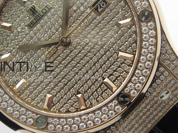 Classic Fusion 42mm RG Paved Diamonds Case And Bezel B50F Paved Diamonds Dial On Black Gummy Strap A2892 - Image 5