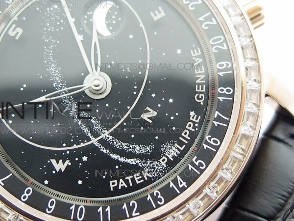 6104P Moon RG Black Dial Diamond Bezel on Black Leather Strap A240 - Image 5