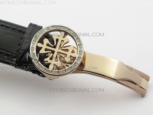 6104P Moon RG Black Dial Diamond Bezel on Black Leather Strap A240 - Image 9