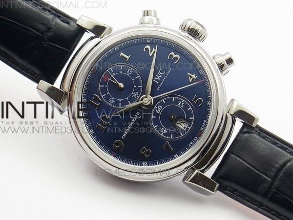 Da Vinci IW393402 SS ZF 1:1 Best Edition Blue Dial SS A7750 On Black Leather Strap - Image 2