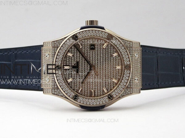 Classic Fusion 42mm RG Paved Diamonds Case And Bezel B50F Paved Diamonds Dial On Blue Gummy Strap A2892 - Image 3