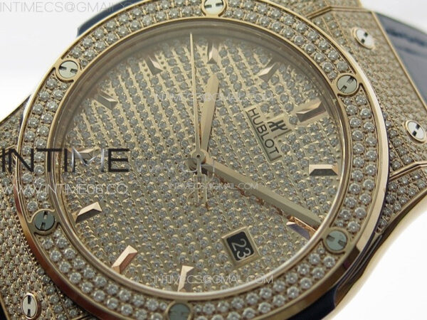 Classic Fusion 42mm RG Paved Diamonds Case And Bezel B50F Paved Diamonds Dial On Blue Gummy Strap A2892 - Image 4