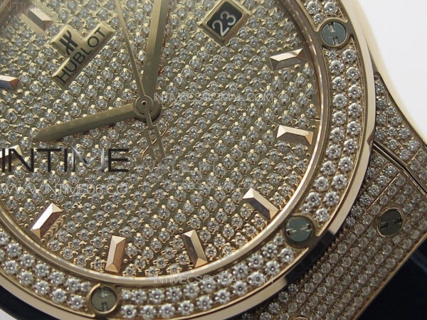 Classic Fusion 42mm RG Paved Diamonds Case And Bezel B50F Paved Diamonds Dial On Blue Gummy Strap A2892 - Image 5