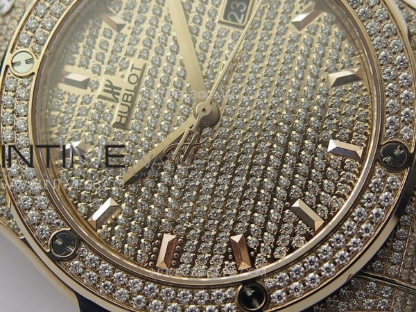 Classic Fusion 42mm RG Paved Diamonds Case And Bezel B50F Paved Diamonds Dial On Blue Gummy Strap A2892 - Image 6