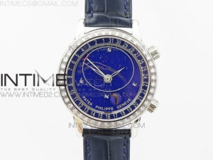 6104P Moon SS Blue Dial Diamond Bezel on Blue Leather Strap A240