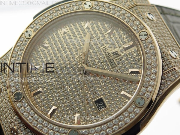 Classic Fusion 42mm RG Paved Diamonds Case And Bezel B50F Paved Diamonds Dial On Gray Gummy Strap A2892 - Image 4