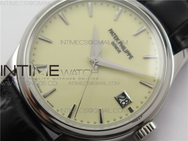 Calatrava 5227R SS ZF 1:1 Best Edition Ivory Dial on Black Leather Strap A324CS - Image 4