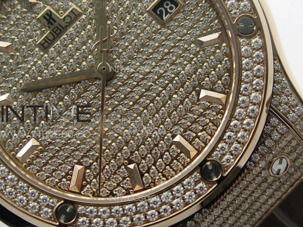 Classic Fusion 42mm RG Paved Diamonds Case And Bezel B50F Paved Diamonds Dial On Gray Gummy Strap A2892 - Image 5