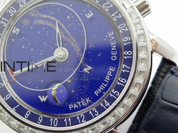6104P Moon SS Blue Dial Diamond Bezel on Blue Leather Strap A240 - Image 5