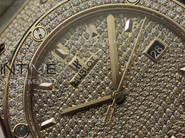 Classic Fusion 42mm RG Paved Diamonds Case And Bezel B50F Paved Diamonds Dial On Gray Gummy Strap A2892 - Image 7