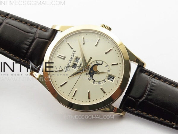 Annual Calendar Moonphase 5396 RG PPF 1:1 Best Edition White Sticks Dial on Black Leather Strap PPF324 - Image 2