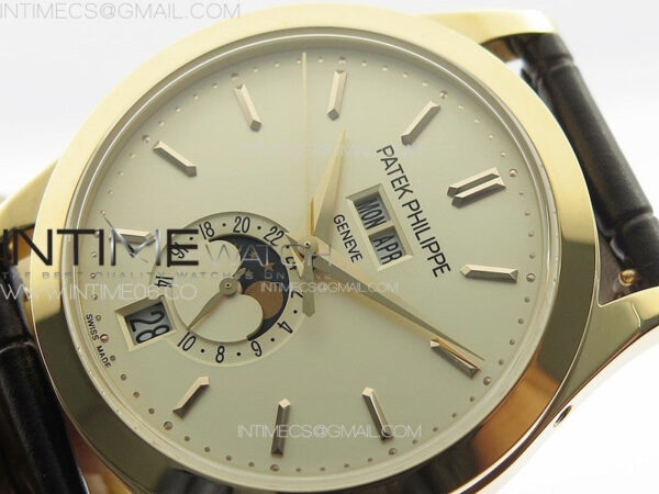 Annual Calendar Moonphase 5396 RG PPF 1:1 Best Edition White Sticks Dial on Black Leather Strap PPF324 - Image 4