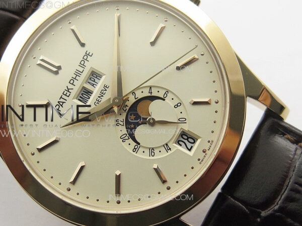 Annual Calendar Moonphase 5396 RG PPF 1:1 Best Edition White Sticks Dial on Black Leather Strap PPF324 - Image 5