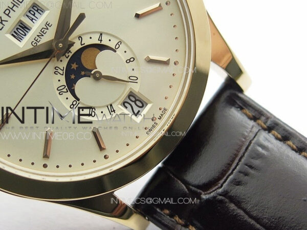 Annual Calendar Moonphase 5396 RG PPF 1:1 Best Edition White Sticks Dial on Black Leather Strap PPF324 - Image 6