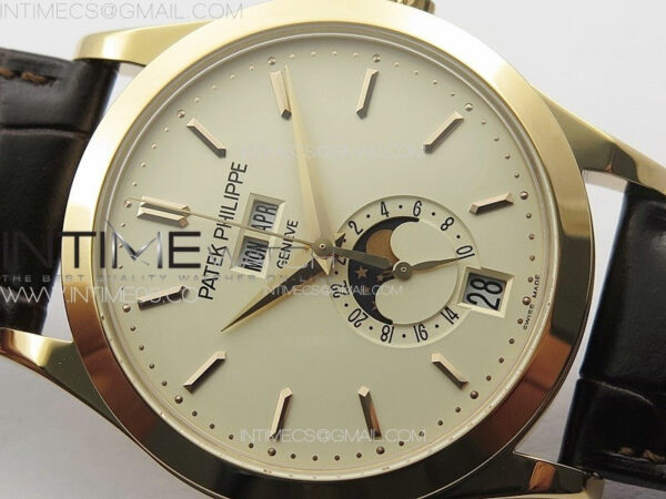 Annual Calendar Moonphase 5396 RG PPF 1:1 Best Edition White Sticks Dial on Black Leather Strap PPF324 - Image 7
