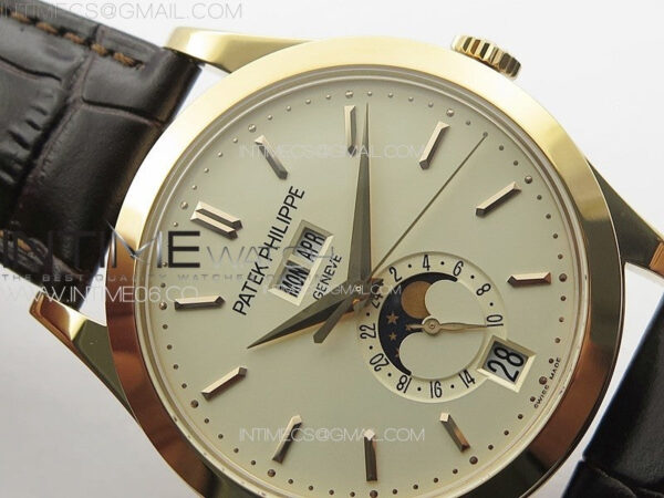 Annual Calendar Moonphase 5396 RG PPF 1:1 Best Edition White Sticks Dial on Black Leather Strap PPF324 - Image 8