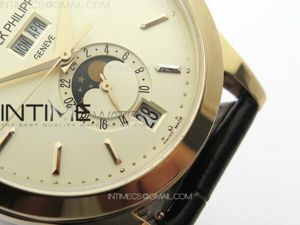 Annual Calendar Moonphase 5396 RG PPF 1:1 Best Edition White Sticks Dial on Black Leather Strap PPF324 - Image 9