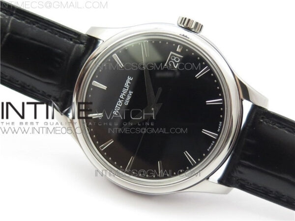 Calatrava 5227R SS ZF 1:1 Best Edition Black Dial on Black Leather Strap A324CS - Image 2