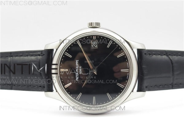 Calatrava 5227R SS ZF 1:1 Best Edition Black Dial on Black Leather Strap A324CS - Image 3