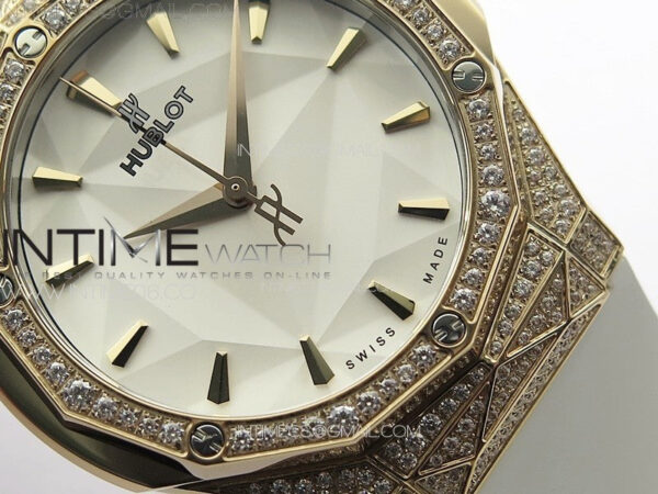 Classic Fusion Orlinski RG Full Diamonds APSF 1:1 Best Edtion White Faceted Dial on White Rubber Strap A2892 - Image 5