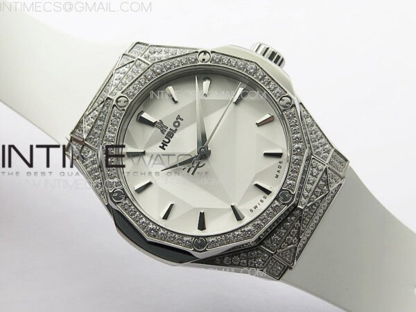 Classic Fusion Orlinski SS Full Diamonds APSF 1:1 Best Edtion White Faceted Dial on White Rubber Strap A2892 - Image 2