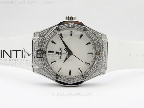 Classic Fusion Orlinski SS Full Diamonds APSF 1:1 Best Edtion White Faceted Dial on White Rubber Strap A2892 - Image 3