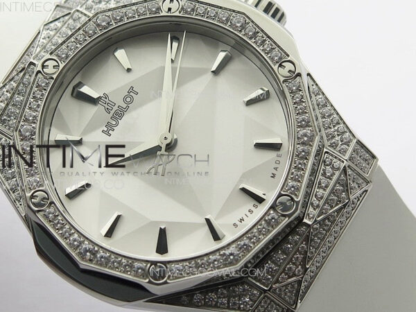 Classic Fusion Orlinski SS Full Diamonds APSF 1:1 Best Edtion White Faceted Dial on White Rubber Strap A2892 - Image 5