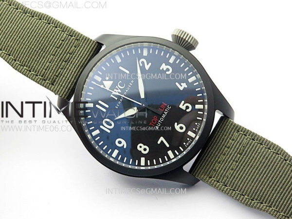 Big Pilot IW329801 Real Ceramic M+F 1:1 Best Edition Black Dial on Green Calfskin Strap SEIKO 8N-24 - Image 2