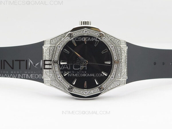 Classic Fusion Orlinski SS Full Diamonds APSF 1:1 Best Edtion Black Faceted Dial on Black Rubber Strap A2892 - Image 3