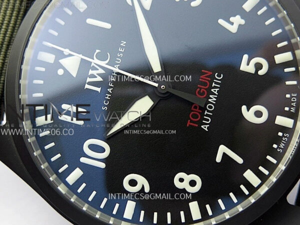 Big Pilot IW329801 Real Ceramic M+F 1:1 Best Edition Black Dial on Green Calfskin Strap SEIKO 8N-24 - Image 6