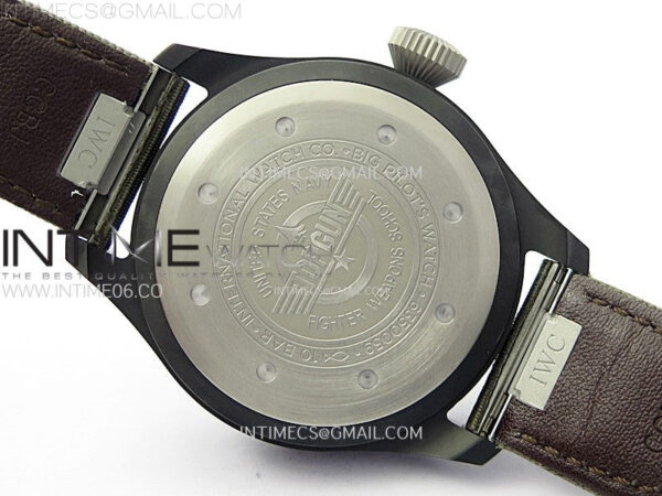 Big Pilot IW329801 Real Ceramic M+F 1:1 Best Edition Black Dial on Green Calfskin Strap SEIKO 8N-24 - Image 18