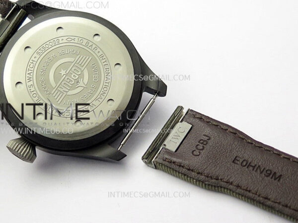 Big Pilot IW329801 Real Ceramic M+F 1:1 Best Edition Black Dial on Green Calfskin Strap SEIKO 8N-24 - Image 20
