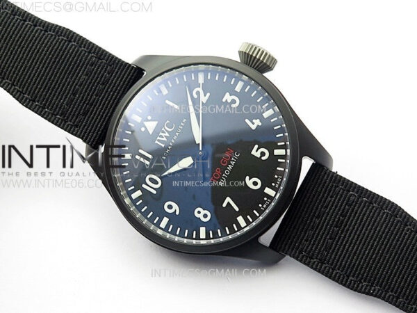 Big Pilot IW329801 Real Ceramic M+F 1:1 Best Edition Black Dial on Black Calfskin Strap SEIKO 8N-24 - Image 2
