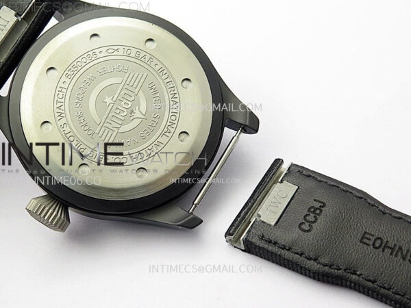 Big Pilot IW329801 Real Ceramic M+F 1:1 Best Edition Black Dial on Black Calfskin Strap SEIKO 8N-24 - Image 17