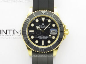 Yacht-Master 126655 YG 3EF 1:1 Best Edition 3D Black Ceramic Bezel on Black Rubber Strap VR3235