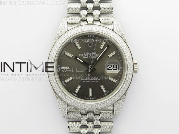 DateJust 41 126334 Full Paved Diamonds BP Best Edition Rhodium Dial Stick Markers on Jubilee Bracelet A2824