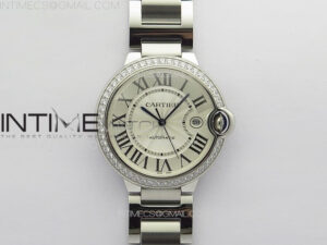 Ballon Bleu 42mm Diamonds Bezel SS K3F 1:1 Best Edition White Texture Dial on SS Bracelet A2824