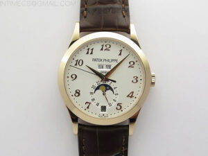 Annual Calendar Complications 5396 RG GRF Best Edition White dial Numbers Markers Blue Markers on Brown leather strap A324