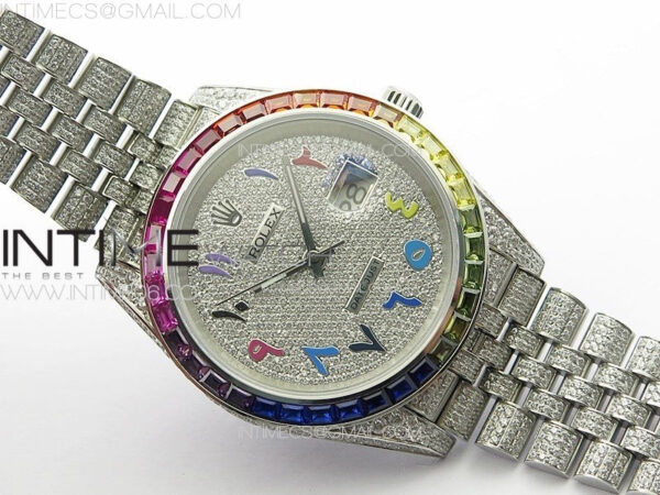 DateJust 41 126300 Full Paved Diamonds Rainbow 904 GSF Best Edition Diamonds Dial Arabic Markers on Jubilee Bracelet VR3235 - Image 2