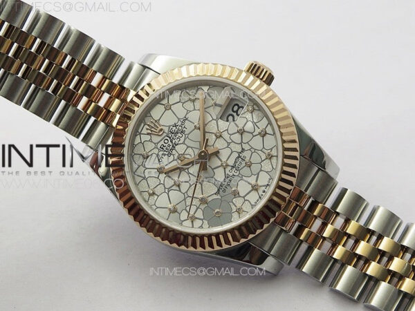 DateJust 31mm 278274 904L SS/RG GMF Best Edition Silver Flowers Crystals Dial on 904L SS/RG Jubilee Bracelet A2824 - Image 2