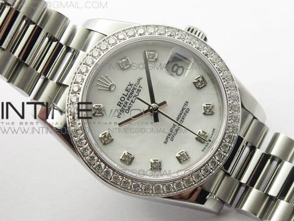 Datejust 31mm 278275 SS Crystal bezel BP Best Edition White Mop Dial(@6 Crystal Marker) on SS President Bracelet - Image 2