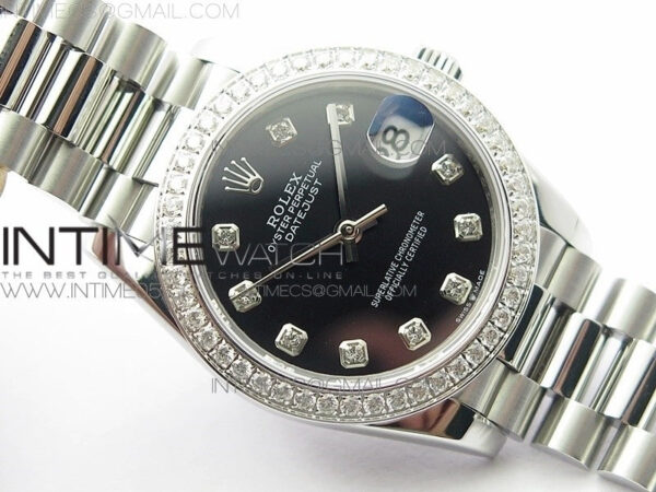 Datejust 31mm 278275 SS Crystal bezel BP Best Edition Black Dial(@6 Crystal Marker) on RG President Bracelet - Image 2