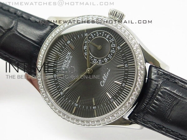 Cellini Date BP Maker SS Diam Bezel Black Dial on Black Leather Strap - Image 2