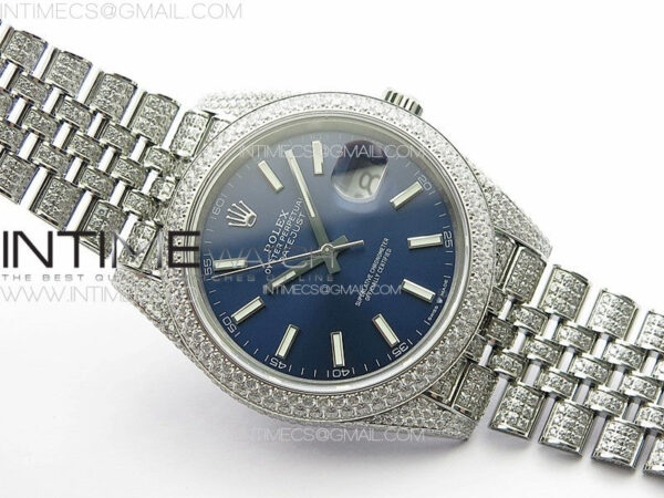 DateJust 41 126334 Full Paved Diamonds BP Best Edition Blue Dial Sticks Markers on Jubilee Bracelet A2824 - Image 2