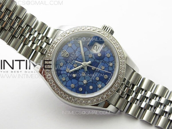 Datejust 28mm 279179 SS/Crystals APSF Best Edition Blue Flowers Dial on SS Jubilee Bracelet NH05 - Image 2