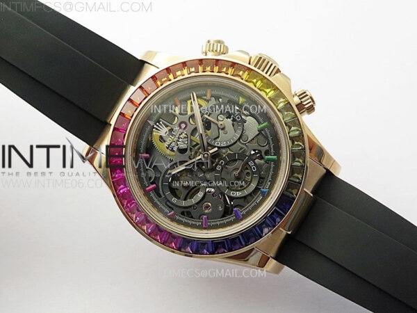 Blacken Daytona RG Rainbow Bezel GETF Best Edition Skeleton Dial on Rubber Strap SA4130 - Image 2