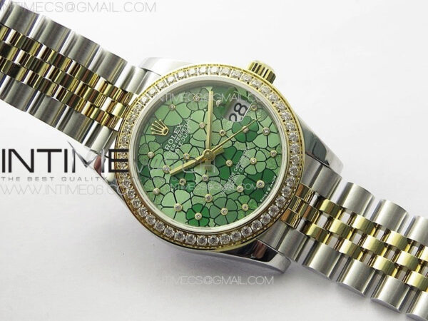 DateJust 31mm 278274 904L SS/YG Crystals Bezel GMF Best Edition Green Flowers Crystals Dial on 904L SS/YG Jubilee Bracelet A2824 - Image 2