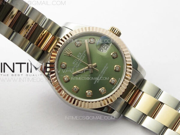 DateJust 31mm 72610 SS/RG APSF Best Edition Green Dial Crystals Markers on Oyster Bracelet A2824 - Image 2