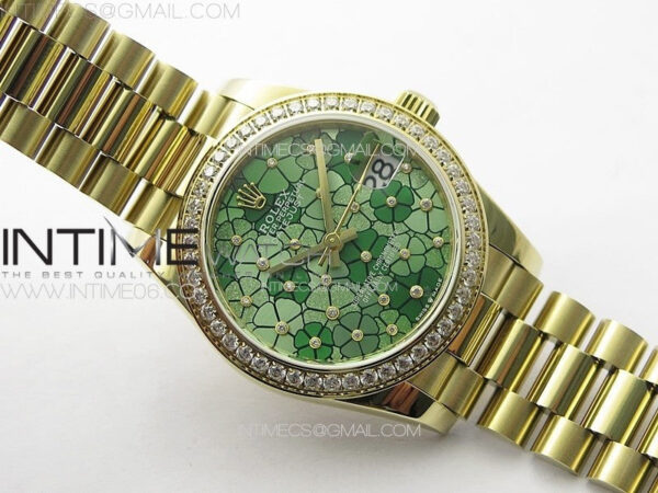 DateJust 31mm 278274 YG Crystals Bezel GMF Best Edition Green Flowers Crystals Dial on YG President Bracelet A2824 - Image 2
