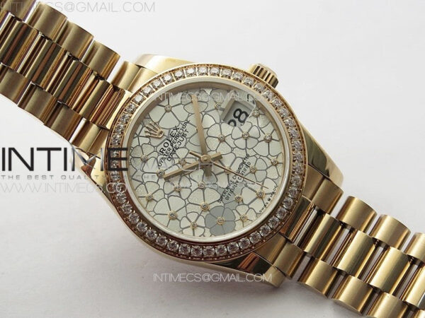DateJust 31mm 278274 RG Crystals Bezel GMF Best Edition Silver Flowers Crystals Dial on RG President Bracelet A2824 - Image 2